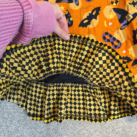 Kids handmade Halloween Dress Witch Hats Masks‎ Orange Yellow Checkered Ruffle - Picture 3 of 6